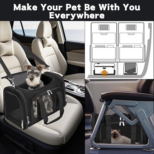 Soft-Sided Cat/Dog/Pet Carrier, Collapsible Pets Travel Carriers for Big Cats/Small Dogs with Shoulder Strap & Removable Mat, Mesh Puppy Carry Bag, Up to 16 Lbs, TSA Airline Approved(Black)