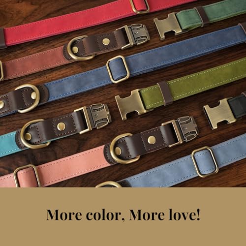 Didog Soft PU Leather Dog Collars for Medium Dogs,Classic Adjustable Dog Collars with Quick Release Metal Buckle,Easy Clean and Comfortable with Nylon Lining,Green,M Neck 14-19"