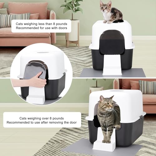 Sfozstra Black Enclosed Cat Litter Box with Lid - Lift-Off Buckle Lock for Easy Cleaning, High Sides Splash-Proof & Leak-Proof, Odor-Reducing with Deodorizer, Includes Sand Pedal, for Cats up to 8 lbs