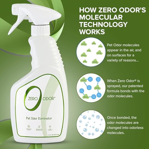 Zero Odor Pet Odor Eliminator, Air and Surface Odor Remover for Carpet, Furniture, and Pet Beds, Trigger Spray, 16 fl oz