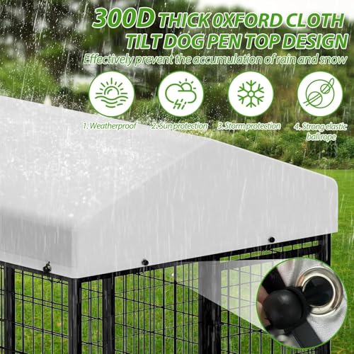 ROOMTEC Heavy Duty Outdoor Dog Kennel with Rotating Bowls, 8 x 4 x 5.6-ft