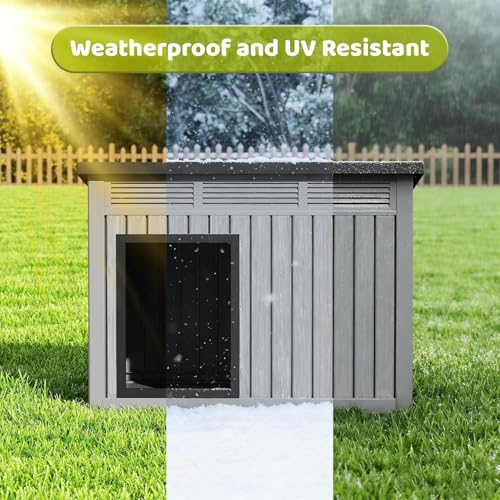Bifanuo Outdoor Dog House Outdoor for Medium and Small Dog - Weatherproof Removable Roof, Easy to Assemble, Easy to Clean, Ideal for Medium Dogs (Standard Grey, 32.1" L × 25.1" W × 24" H)