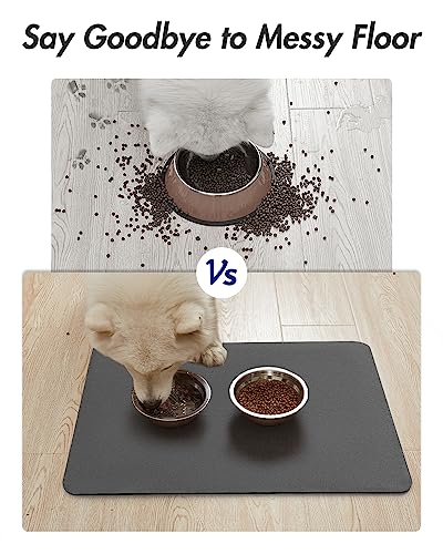 MontVoo-Absorbent Pet Feeding Mat-No Stains Pet Mat for Food and Water Bowl-Quick Dry Cat & Dog Food Mat Water Dispenser Mat-Pet Supplies Mat-Dog Water Bowl Mat for Messy Drinker,（Darkgrey,12"x19"）
