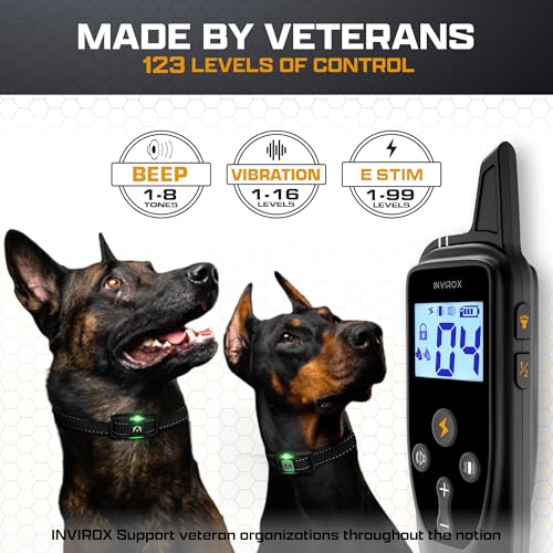INVIROX 2026 Edition Dog Training Collar with Remote - 123 Level Shock Collar for Dogs, 1100 yd Range, Waterproof Rechargeable System with Manual Bark Control for Stubborn, Reactive, Large Breeds