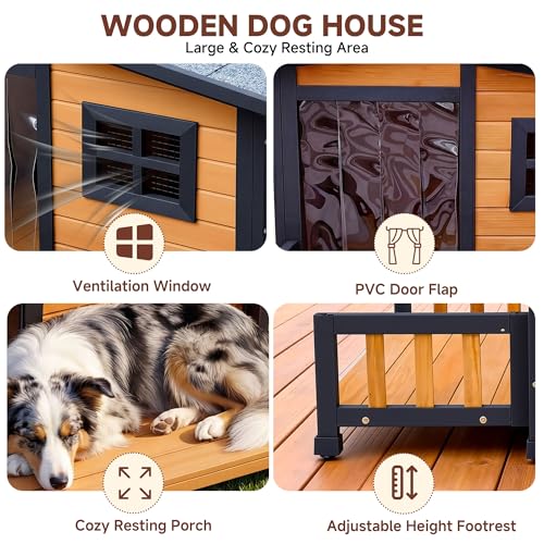 RUNSHED Insulated Outdoor Dog House for Small and Medium-Sized Dogs, Weatherproof Wooden Shelter with Elevated Floor & Ventilation, Easy Assembly (39.3” L x 37.5” W x 30” H)