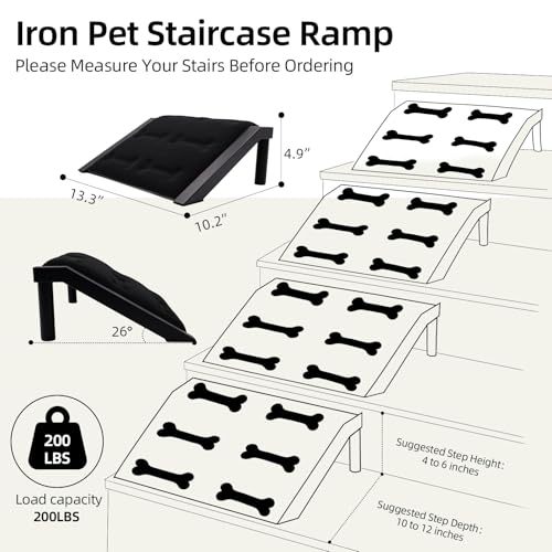 Dog Ramp for Stairs, Heavy Duty Metal Frame Non-Slip Pet Ramp with Sponge Padding Surface, 200 lbs Capacity, Safe Climbing for Small, Senior & Short-Legged Dogs (Bone-2 Pack)