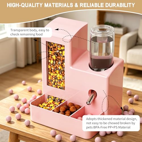PawluxeNINE Hamster Water Bottle and Feeder, No Drip 2-in-1 Automatic Waterer and Food Dispenser, Gravity Feeding Hamster Cage Accessories for Small Pets 5.51 x 4.33 x 6.49 Inch