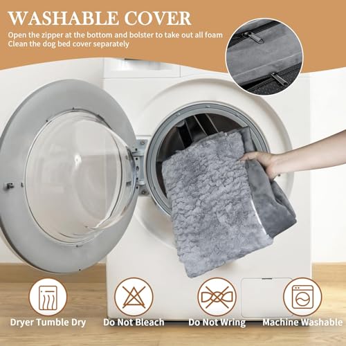 Comfort Expression Orthopedic Dog Bed for Extra Large Dogs 42x30 Inch, Waterproof Egg Crate Foam XL Pet Bed with Removable Bolsters, Dog Couch with Washable Cover & Non-Slip Bottom, Grey