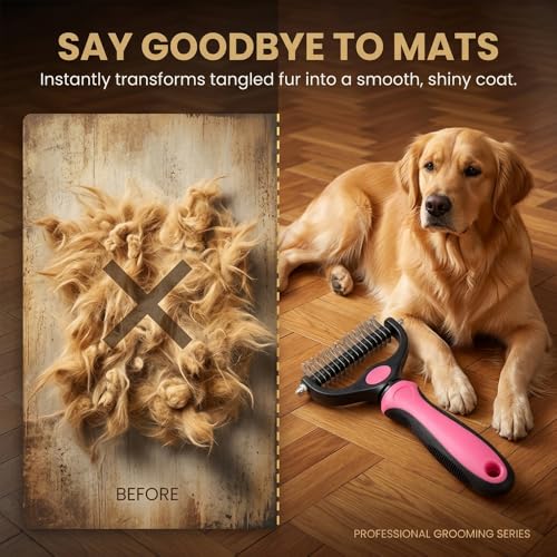 Deshedding Brush for Dogs and Cats: Undercoat Rake Pet Brush for Long Hair - Dematting Comb Removes Tangles Knots and Loose Fur, Grooming Tool for Thick Coats (blue, L)