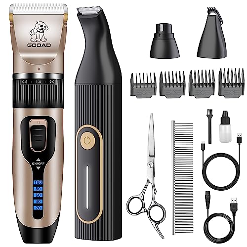 Gooad Dog Clippers for Grooming for Heavy Thick Hair&Coats,Low Noise Hair Trimmer,Rechargeable Cordless Pet Shaver, Dog Grooming Kit with Paw Trimmer Nail Grinder for Small Large Dogs