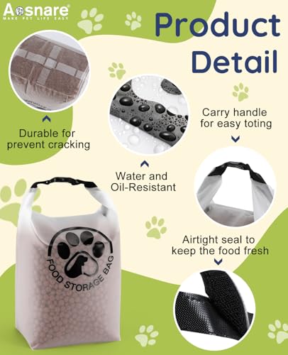 Aosnare Pet Food Storage Bag for Travel - Transparent Leak-Proof Dog Food Container with Roll-Top Closure, Keeps Kibble Fresh for Camping Trip, Dog Boarding, Weekend Getaways (14 Cups)