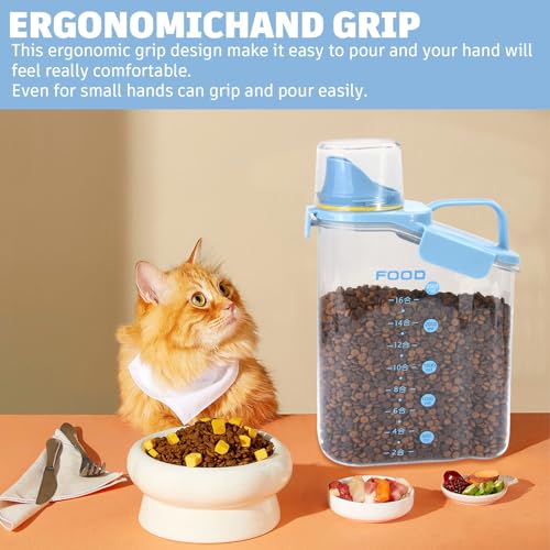 P-ZOONPE Dog Food Storage Container 3-5lbs, Dog Food Container with Airtight Pour Spout, Cat Food Storage Container with Measuring Cups, Portable Pet Food Container for Dogs, Cats, Birds（Blue）