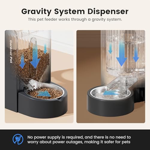 Gardner Pet Automatic Gravity Cat Food Feeder and Water Dispenser Stainless Steel Two-in-One Set Large Capacity Dispenser for Pets Dogs, Puppies, Kittens-(0.8 Gallons x 2)