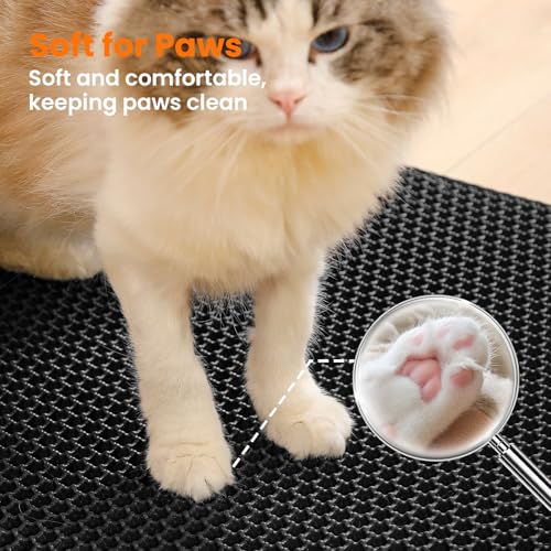 Petinstinct Cat Litter Mat, 24x18 Inches Large Double Layer Honeycomb Cat Litter Trapping Mat, Non Slip Waterproof Urine Proof Cat Litter Box Mat for Floor, Kitty Litter Rug, Cat Supplies, Black