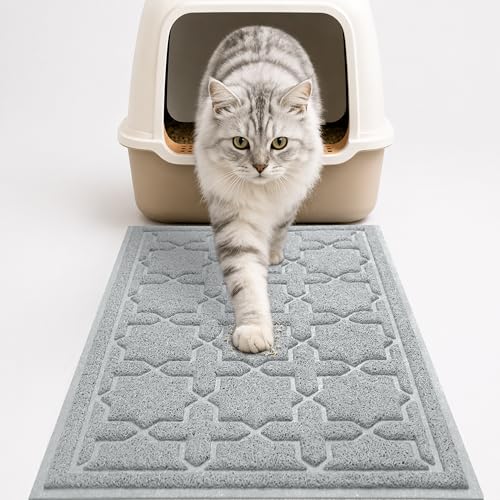 Yimobra Cat Litter Mat, Easy Clean Trapping PVC Mat with Waterproof Backing and Non Slip Bottom, Scatter Control Pad for Litter Box, 24"x20", Grey