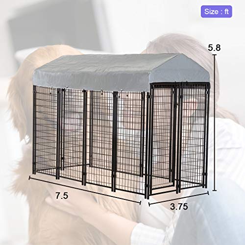 BestPet 8'x4'x6' Heavy Duty Outdoor Dog Kennel, Galvanized Welded Metal Dog Pen with UV-Resistant Waterproof Roof & Cover, Large Dog Playpen Crate Fence for Camping, Backyard