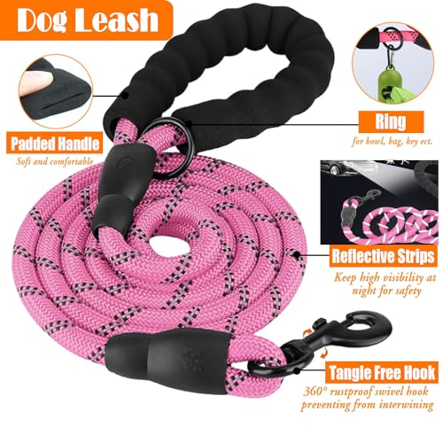 LOBEVE No Pull Dog Harness, Collar & Leash Set | Includes Dog Seat Belt, Collapsible Bowls & Poop Bag Dispenser. Ideal for Training, Walking, Hiking. Fits Small to Large Dogs(Pink-L)