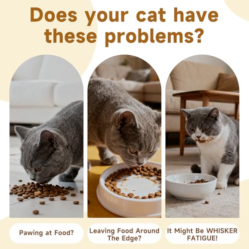Mushroom Cat Bowl,Whisker Fatigue Cat Bowl,Cute Cat Bowls,Elevated Cat Food Bowl, Lead & Cadmium Free Ceramic Cat Bowls for Food and Water. (Red+Yellow)