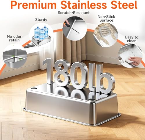 TEVILA 2 Pack XL Stainless Steel Litter Box with High Sides Shield for Multi Cat, Extra Large Tall Wall Open Top Deep Metal Pan for Big Cats, Anti-Leak Non-Stick Odor Control, 2 Scoops Included, Black