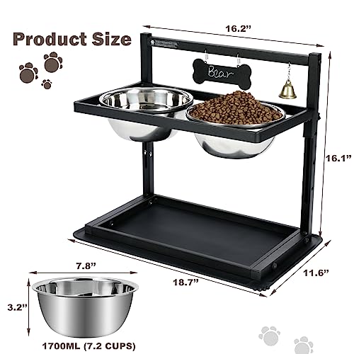 Elevated Dog Bowls with Slow Feeder for Large Dogs – Adjustable Raised Stand with 2 Stainless Steel Bowls & Spill-Proof Mat, Non-Slip Dog Feeder for Large & Medium Dogs (Black)