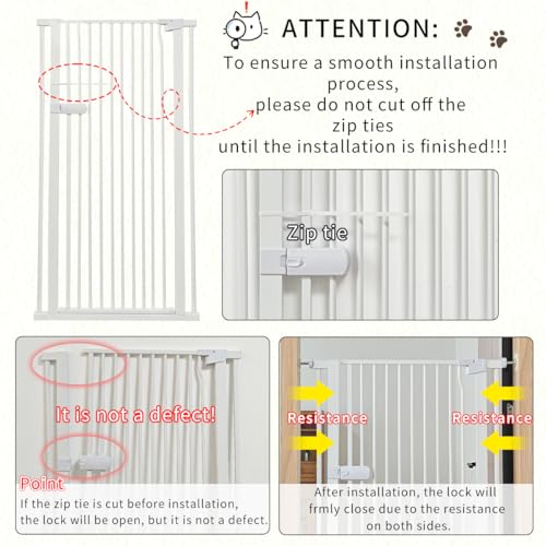 Lumizone Extra Tall Cat Gate 61.02" High Pressure Mounted 29.92"-34.24" Extra Wide 1.37" Gap No Drilling Auto-Close One-Handed Operation Tall Pet Gate for Dogs(White, 61.02" H x 29.92"-34.24" W)