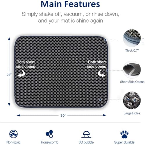 WePet Cat Litter Mat, Kitty Litter Trapping Mat, Honeycomb Double Layer Mats, No Phthalate, Urine Waterproof, Easy Clean, Scatter Control, Catcher Litter Tray Box Rug Carpet