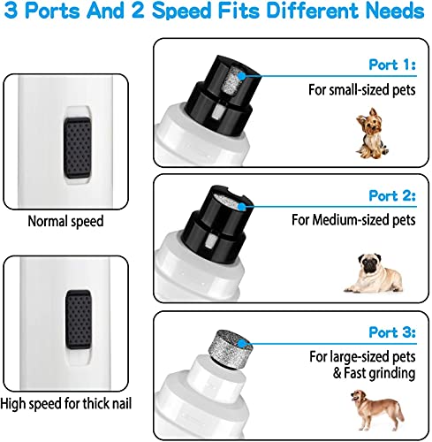 Casfuy Dog Nail Grinder Upgraded - Professional 2-Speed Whisper-Quiet Electric Pet Nail Trimmer Painless Paws Grooming & Smoothing for Small Medium Large Dogs & Cats (White)