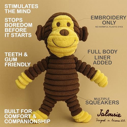 Jalousie Plush Toys Assortment Value Bundle Puppy Pet Mutt Squeak Toy for Medium Large Dogs (5 Pack Corduroy)