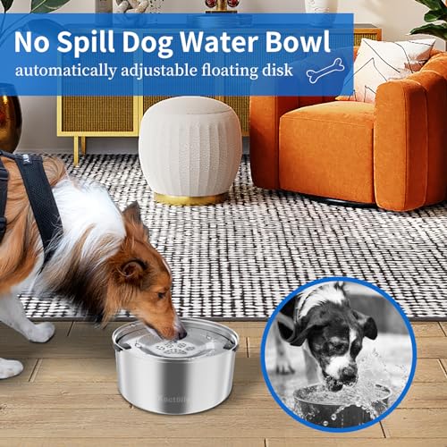 Kactoily 3L/101oz Large Capacity Dog Water Bowl Stainless Steel No Spill Dog Bowls Slow Drinking Dog Water Feeder Dispenser
