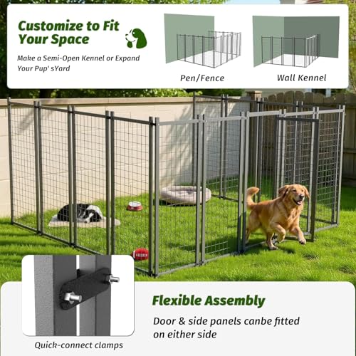 20x10 FT Outdoor Dog Kennel with Waterproof Roof, Heavy Duty Dog Enclosures with Galvanized Welded Wire Steel & Dual Safety Lock