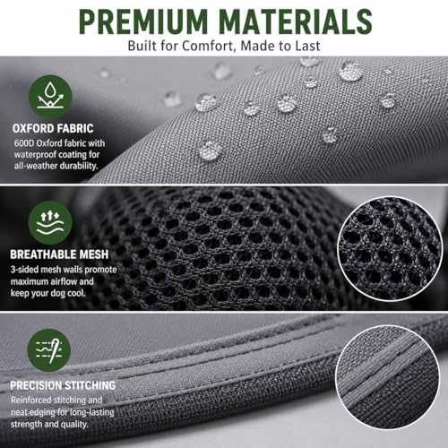 LUCKITTY Extra Large Dog Shade Shelter Canopy with UV Protection, Big Dog House Outside, Outdoor Dog Tent with Three-Sided Breathable Mesh Windows, Gray Sun Rain Cover for Pet Sheep Goat 4'x 4'x 3.3'