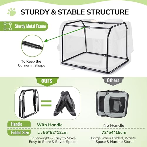 Morpilot 24-inch Portable Collapsible Dog Crate: Travel Dog Crate Soft-Sided for Small Dogs up to 27lbs, with Foldable Bowl, Shoulder Strap & Storage Pockets, Grey