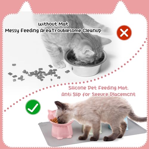 3 Pcs Elevated Cat Bowls 15°Raised Cat Food Bowl with Silicone Mat Whisker Friendly Anti Vomiting Cats Dishes Pet Food and Water Bowls for Indoor Cats Kittens