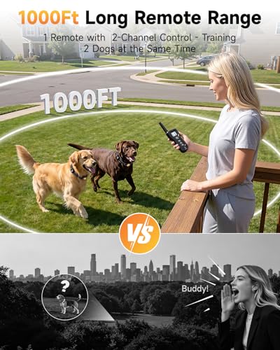 PATPET Dog Shock Collar - Rechargeable Dog Training Collar with Remote for Medium Large Dogs, 3 Training Modes (Beep/Vibration/Shock) IPX7 Waterproof 1000Ft Electric Dog Collar (Black)