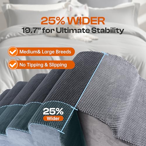 Miorun Extra Wide Dog Stairs for Large Dogs Up to 80lbs, 25" Pet Steps for High Bed with Washable Cover, 5-Step Foam Bed & Couch Ladder for Small Medium Dogs & Senior Cat, Gray