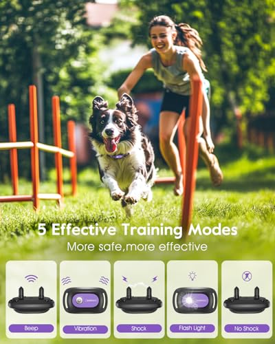 SLOPEHILL Dog Shock Collar - 4200FT Dog Training Collar with Remote,IPX8 Waterproof E-Collar with Beep,Vibration,Shock,Flash Light,No Shock Model,Electric Shock Collar for Dogs 8-140lbs,Purple 2PCS