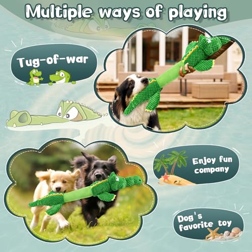 WOWBALA Dog Squeaky Toys, 24-31 Inch Stretchable Crocodile Plush Toy, Interactive Tug of War Toy for Puppies, Small, Medium and Large Dogs, Crinkle Chew Toy for Indoor & Outdoor Fun