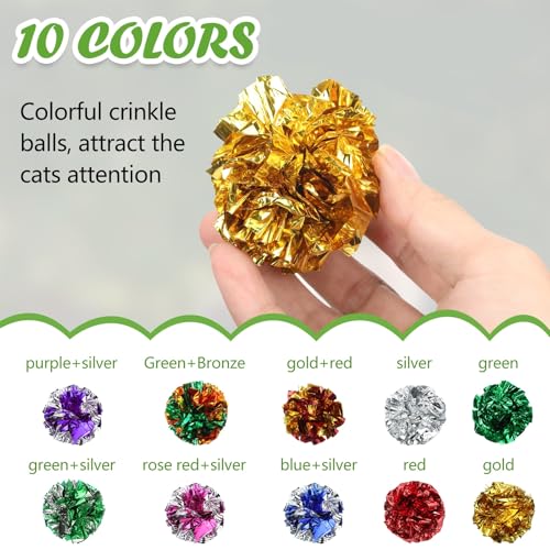 Silkfly 30 Pcs Polyester Film Crinkle Balls Cat Toys 2.36" Interactive Crinkle Ball, Colorful Balls Chew Toy for Cat Chase Ball Toys Attract Cats for Indoor Cats and Kittens to Keep Fit and Active