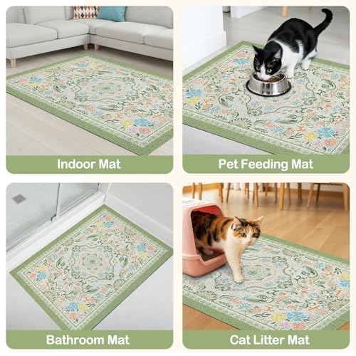 Glittme Cat Litter Mat with Non-Slip Bottom Litter Box Mat 33"X22" Litter Trapping Mat Easy to Clean Washable Cat Food Mat for Kitty,L