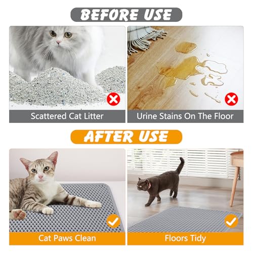 Double Layer Cat Litter Mat, 24x15 Inch Waterproof Litters Box Mat, Non-Slip Cat Mat for Litter Box
