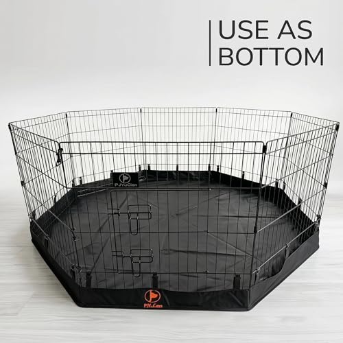 PJYuCien Octagonal Dog Playpen with Bottom Pad - Metal Foldable Exercise Pen, 8 Panels 24" H x 24" W Indoor Outdoor Pet Fence Puppy Crate Kennel, Black