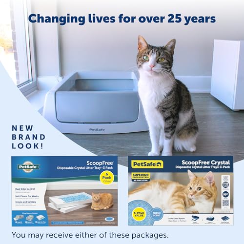 PetSafe ScoopFree Crystal Litter Tray Refills – Premium Blue Crystals, 6-Pack – Disposable Tray – Includes Leak Protection & Low Tracking Litter – Absorbs Odors on Contact