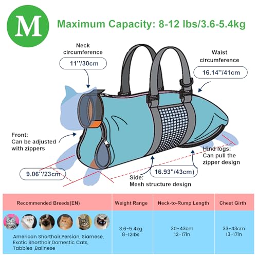 Cinf Cat Nail Clipping Cleaning Grooming Restraint Bag （Free Muzzle） No Scratching Biting for Bathing Nail Trimming Injecting Examining (Blue,M)