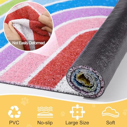Unicorn Catcher Cat Litter Mat Quality Litter Box Mat Large Non-Slip Cat Litter Mat Litter Trapping Mat Soft Kitty Litter Mat Compatible Two Litter Boxes Cat Products Easy to Clean,Rainbow,L