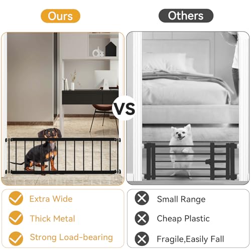 Dog Gate Indoor,18"-45" Adjustable Extra Wide Metal Short Dog Gate to Step Over, 14" Tall Small Pet Gate with 3 Extension Kits, Pressure Mounted for Doorways & Stairs Black