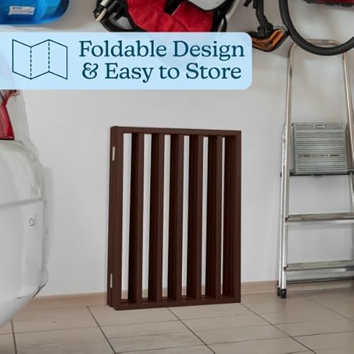 Pet Gate - 4-Panel Indoor Foldable Dog Fence for Stairs, Hallways or Doorways - 72x24-Inch Retractable Wood Freestanding Dog Gates by PETMAKER (Brown)