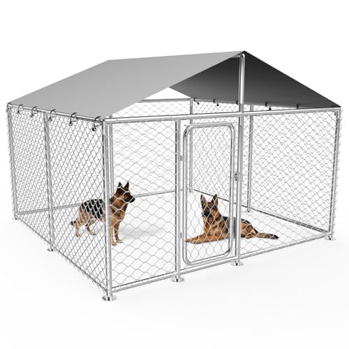 7.8x7.8FT Large Outdoor Dog Kennel Outside,Heavy Duty Dog Enclosure with Waterproof Cover Roof and Steel Fence Security Lock for Dogs(93x93x63in)