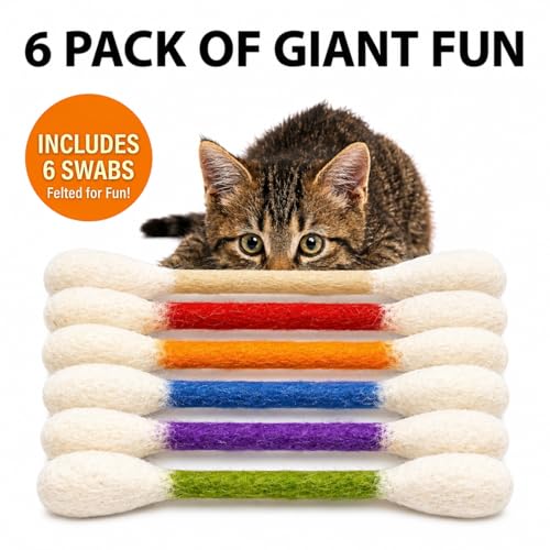 Glaciart One Swabs Cat Toys with Catnip - 6 Pk | Durable for Chew, Cute Cat Toys Interactive Kitty for Boredom, Exercise, & Play | Filled w/Organic Catnip for Anxiety & as Digestive Aid | Gift Idea