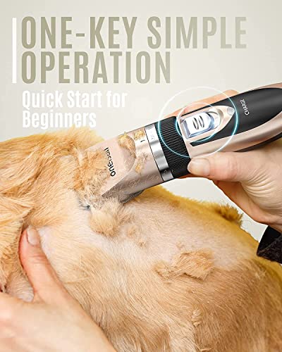 oneisall Dog Clippers Low Noise, Dog Grooming Kit with Rechargeable, Pet Shaver Cordless Electric Quiet Hair Clipper Set for Dogs Cats Pets（Gold）