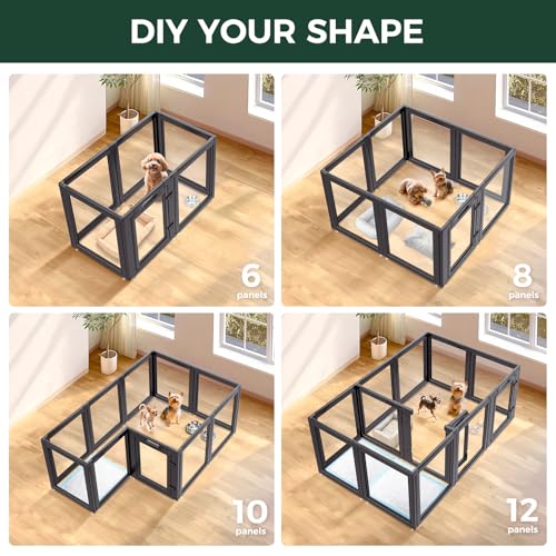 FXW AuraSpace Acrylic Indoor Dog Playpen for Puppies and Small Dogs, 24 Inch, 12 Panels, Black